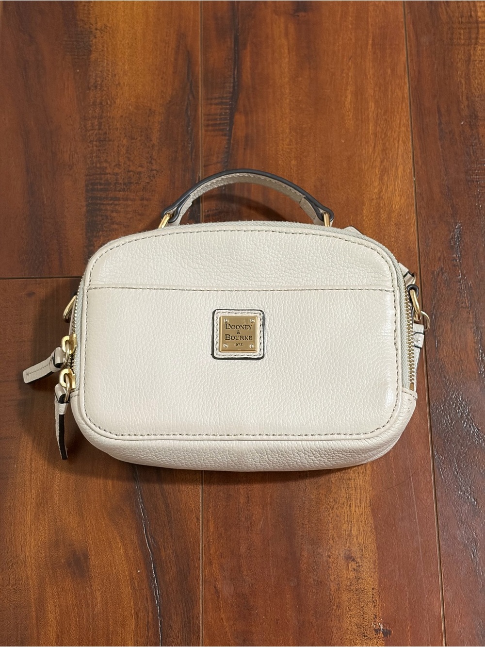Dooney & Bourke Cream Pebble Leather Mini Crossbody with Gold Hardware